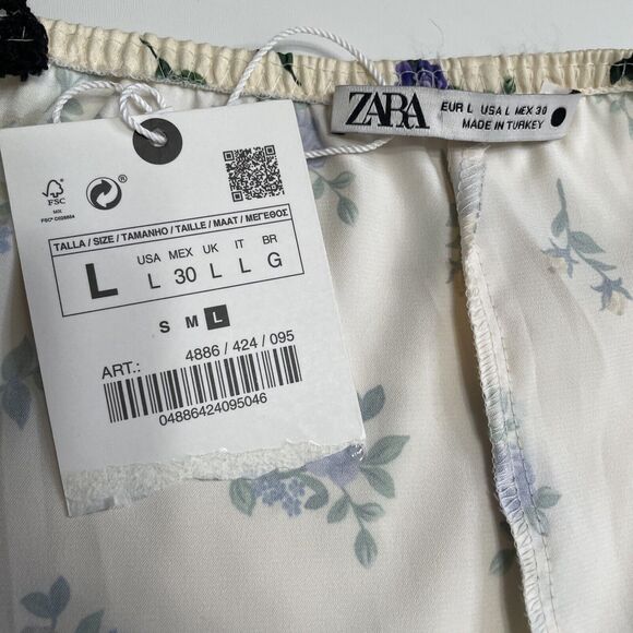 Zara Maxi Dress Satin Black Crochet Top Cream Lavender Floral Festival Large NWT - Picture 4 of 9